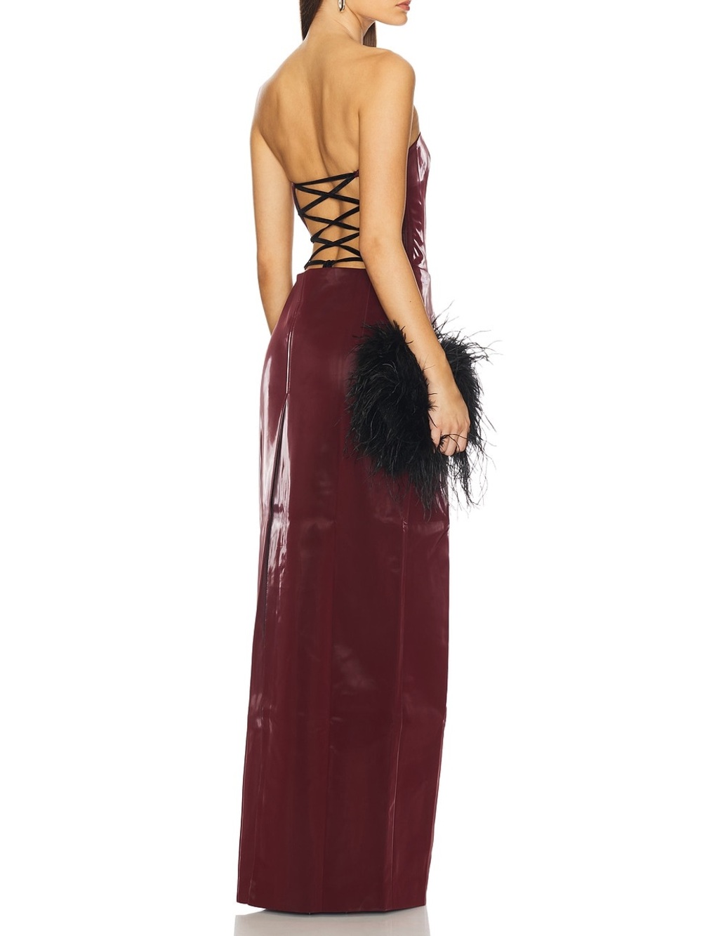 Kim Shui Lilly Red Patent Faux Leather Strapless Lace-Up Maxi Dress Size S Gala